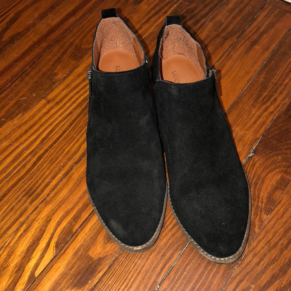 Lucky Brand Black Suede Low Cut Booties, Size 9.5